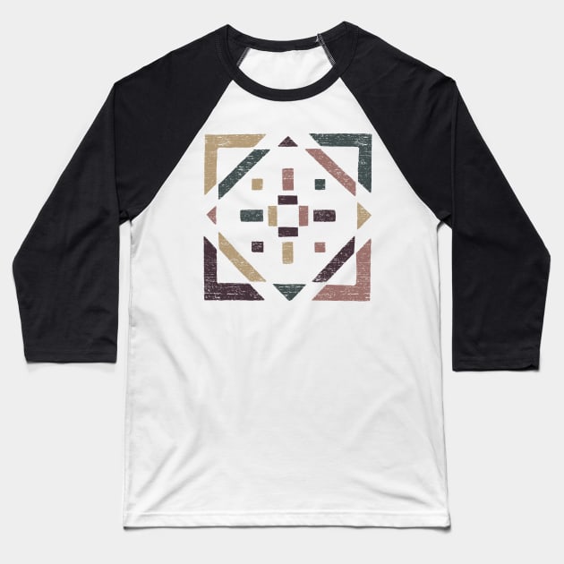 Western Tribal Abstract Geometry with Earth Tones Baseball T-Shirt by ddtk